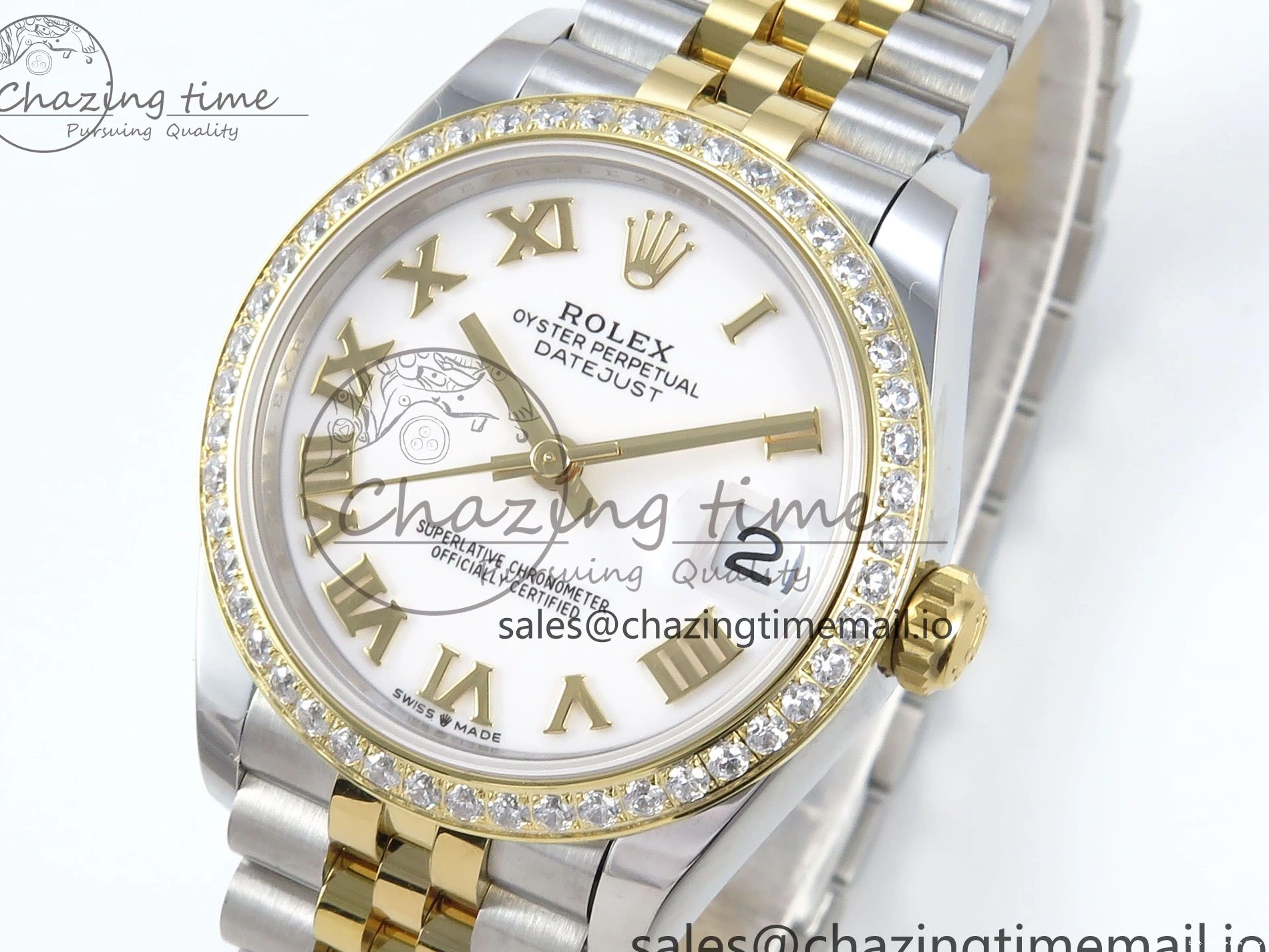 Good Copy Rolex Watches Jubilee Diamonds ETA Roman Dial 278383RBR MoistureWicking ARF SS Bracelet 904L DateJust Best 31 1:1 Bezel on White Edition Steel 407 YG 0108